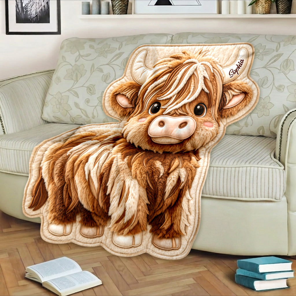 Just A Girl Who Loves Highland Cow - Personalized Highland Cow Shaped Fleece Blanket