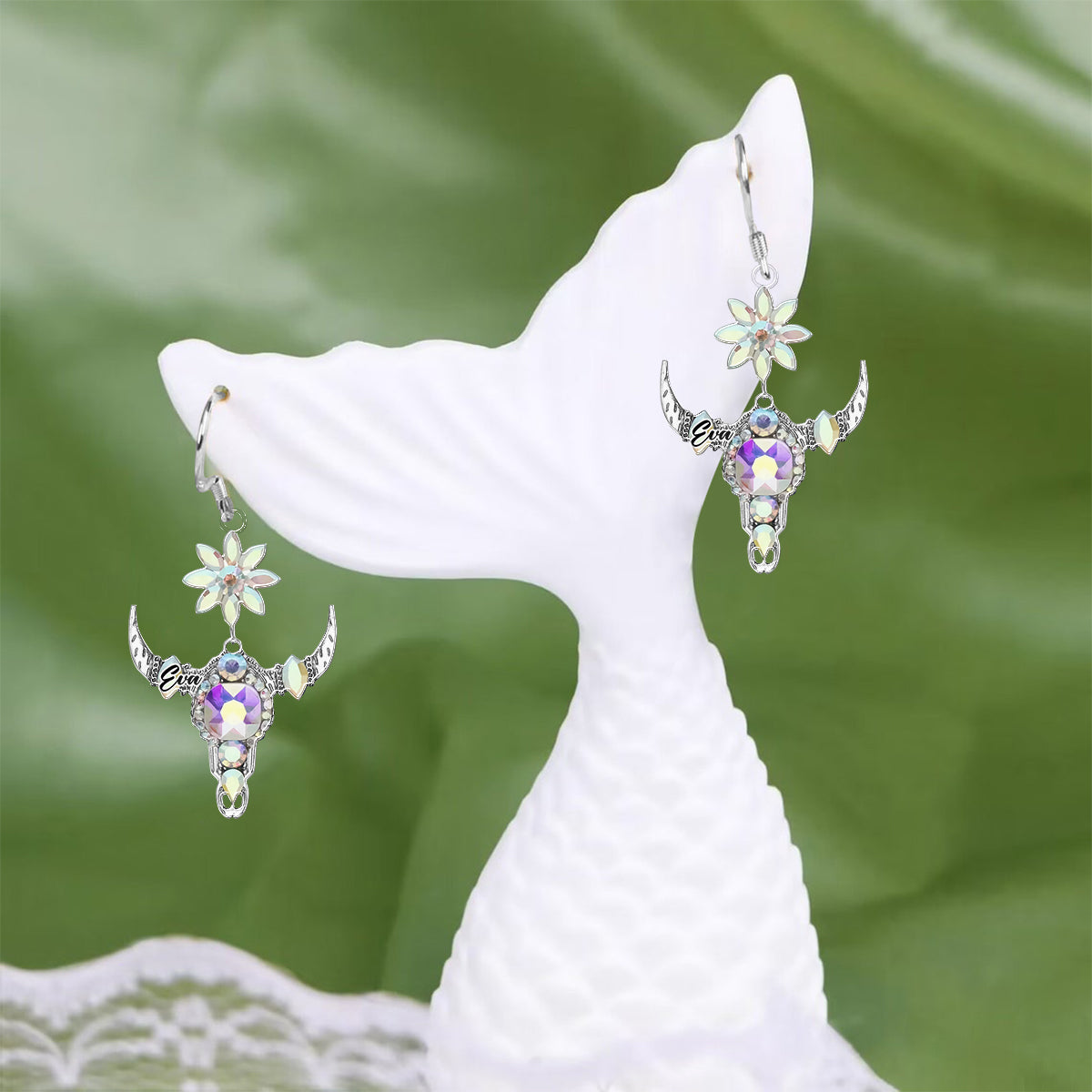 Wunderschöne personalisierte Cowgirl-Ohrringe mit Stierkopf