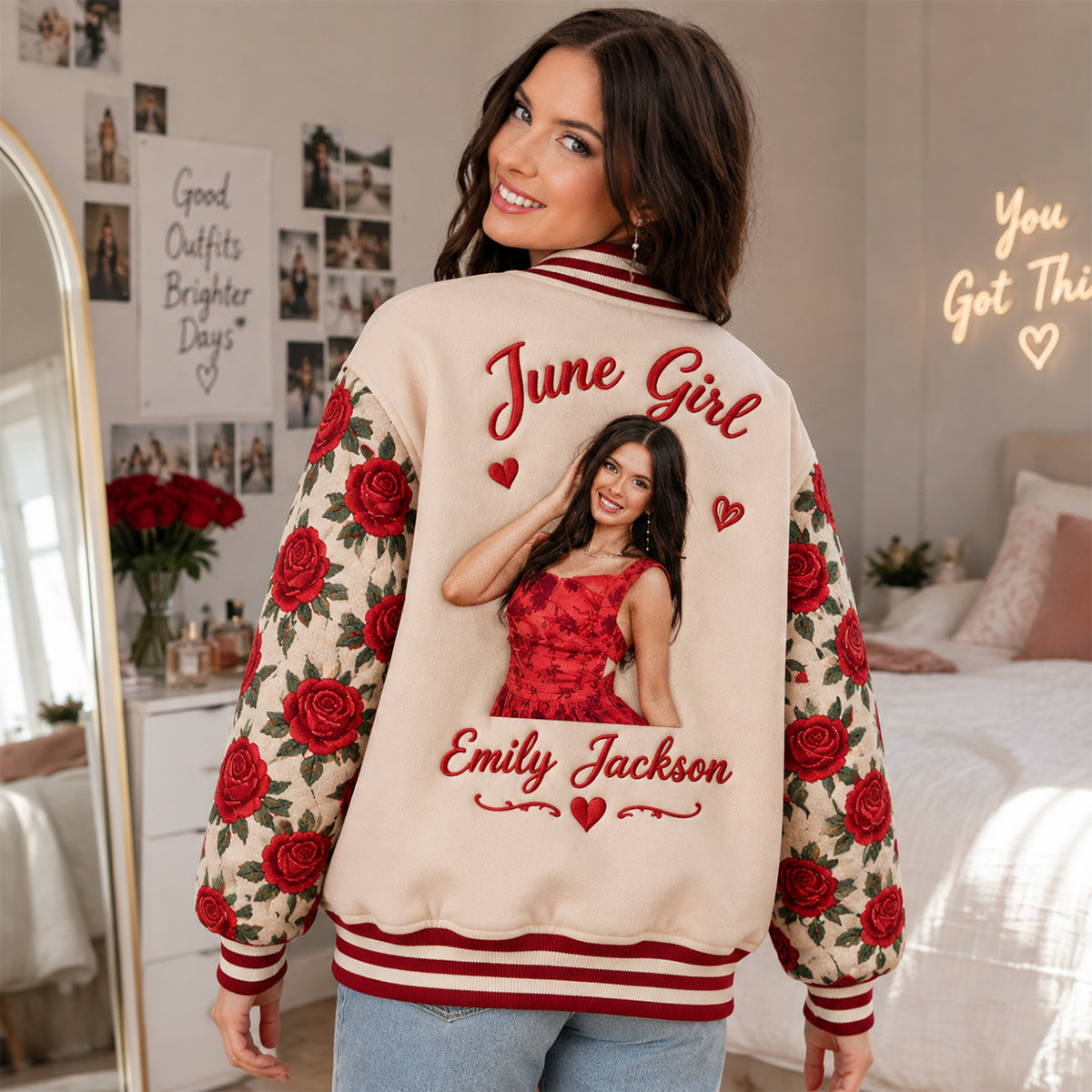 Any Photo Unique Floral Shirt - Personalized Self Love Varsity Jacket