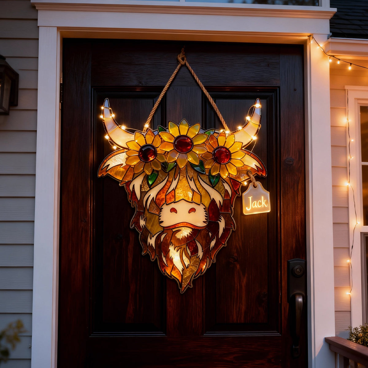 Hochlandrind mit Sonnenblumen - Personalisiertes LED-Licht-Acryl-Schild „Hochlandrind“