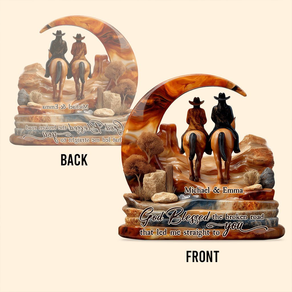 Du und ich, wir schaffen das – personalisierte Acrylplakette in Cowgirl-Form