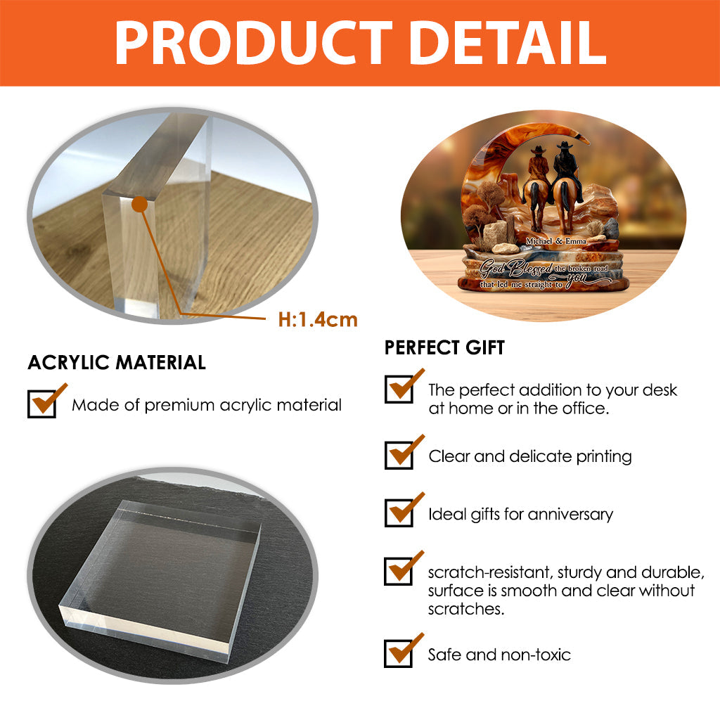 Du und ich, wir schaffen das – personalisierte Acrylplakette in Cowgirl-Form