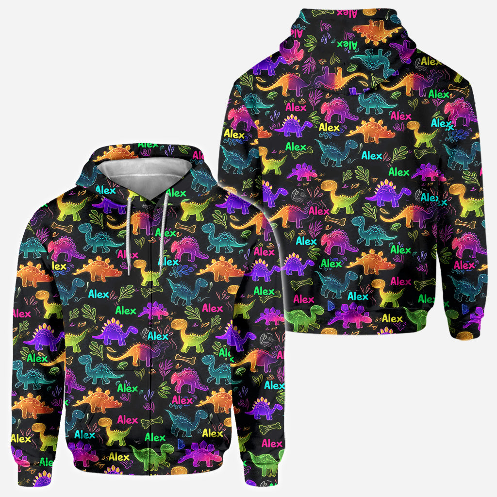 Dinosaurier-Shirt – perfekt für Kinder, die draußen unterwegs sein wollen – personalisiertes Kinder-T-Shirt mit Allover-Print