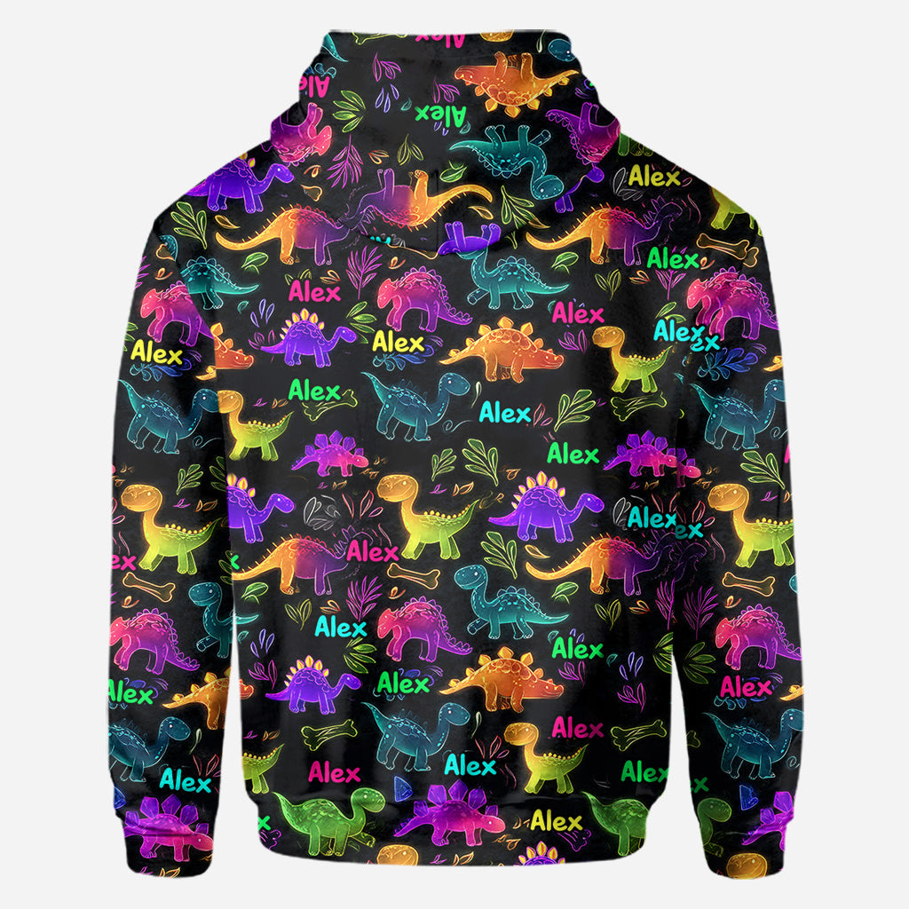 Dinosaurier-Shirt – perfekt für Kinder, die draußen unterwegs sein wollen – personalisiertes Kinder-T-Shirt mit Allover-Print