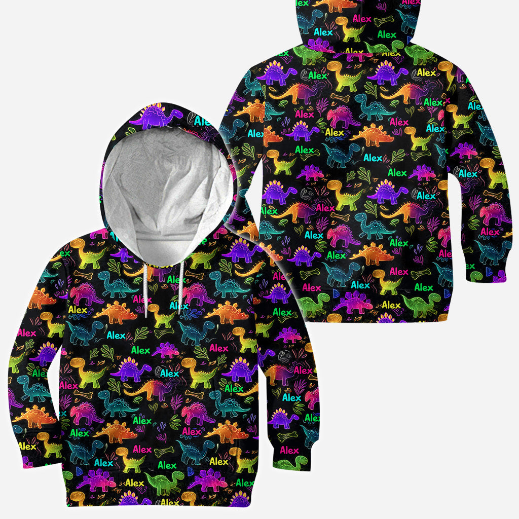 Dinosaurier-Shirt – perfekt für Kinder, die draußen unterwegs sein wollen – personalisiertes Kinder-T-Shirt mit Allover-Print