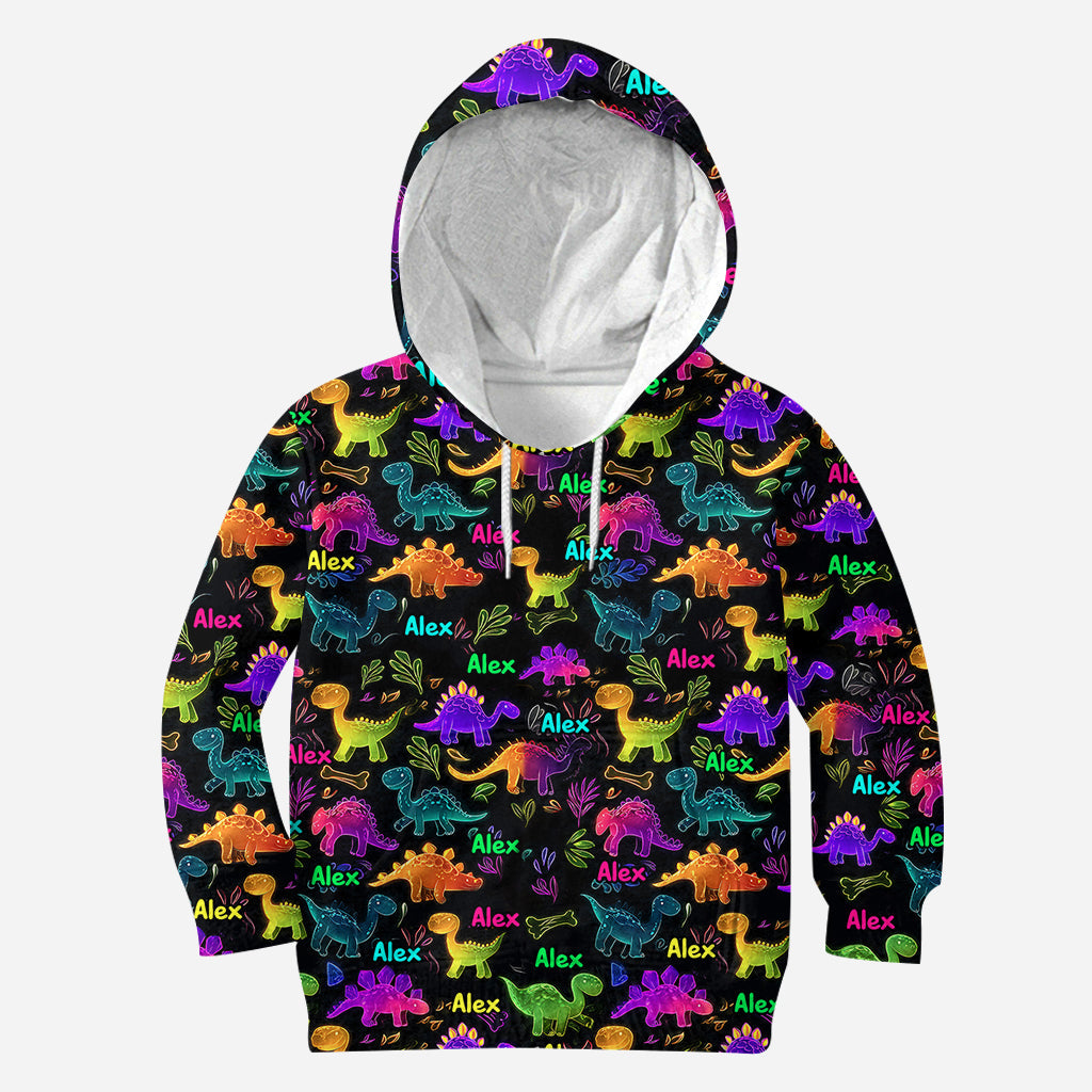 Dinosaurier-Shirt – perfekt für Kinder, die draußen unterwegs sein wollen – personalisiertes Kinder-T-Shirt mit Allover-Print