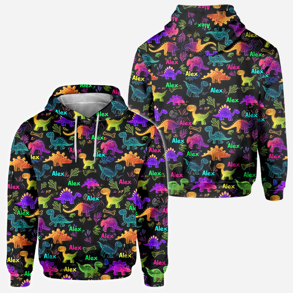 Dinosaurier-Shirt – perfekt für Kinder, die draußen unterwegs sein wollen – personalisiertes Kinder-T-Shirt mit Allover-Print