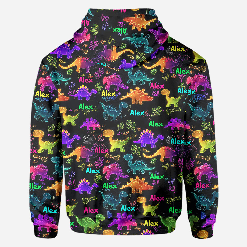 Dinosaurier-Shirt – perfekt für Kinder, die draußen unterwegs sein wollen – personalisiertes Kinder-T-Shirt mit Allover-Print