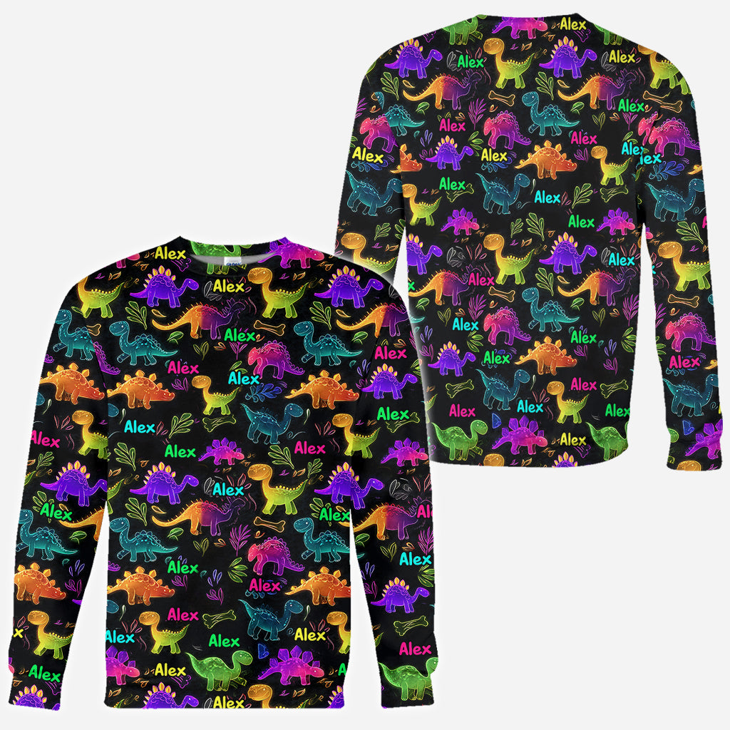 Dinosaurier-Shirt – perfekt für Kinder, die draußen unterwegs sein wollen – personalisiertes Kinder-T-Shirt mit Allover-Print