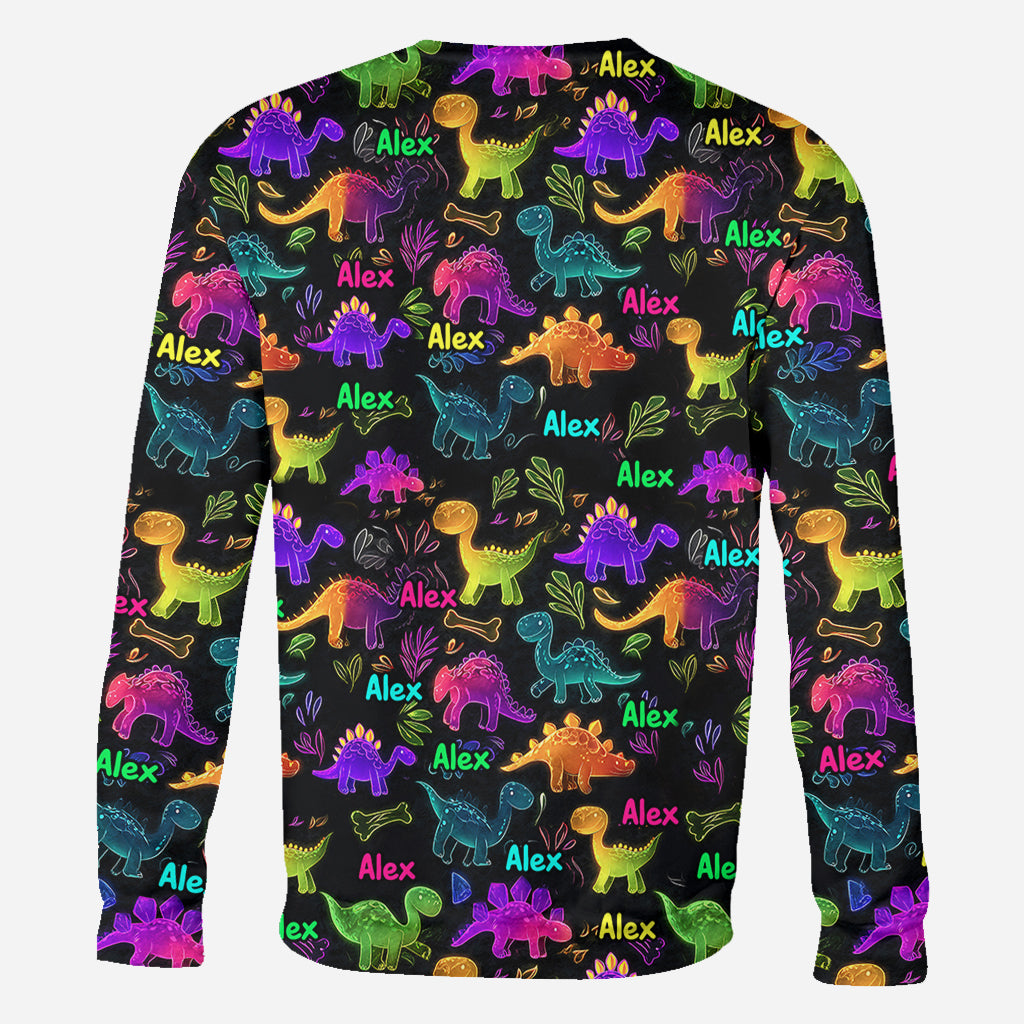 Dinosaurier-Shirt – perfekt für Kinder, die draußen unterwegs sein wollen – personalisiertes Kinder-T-Shirt mit Allover-Print