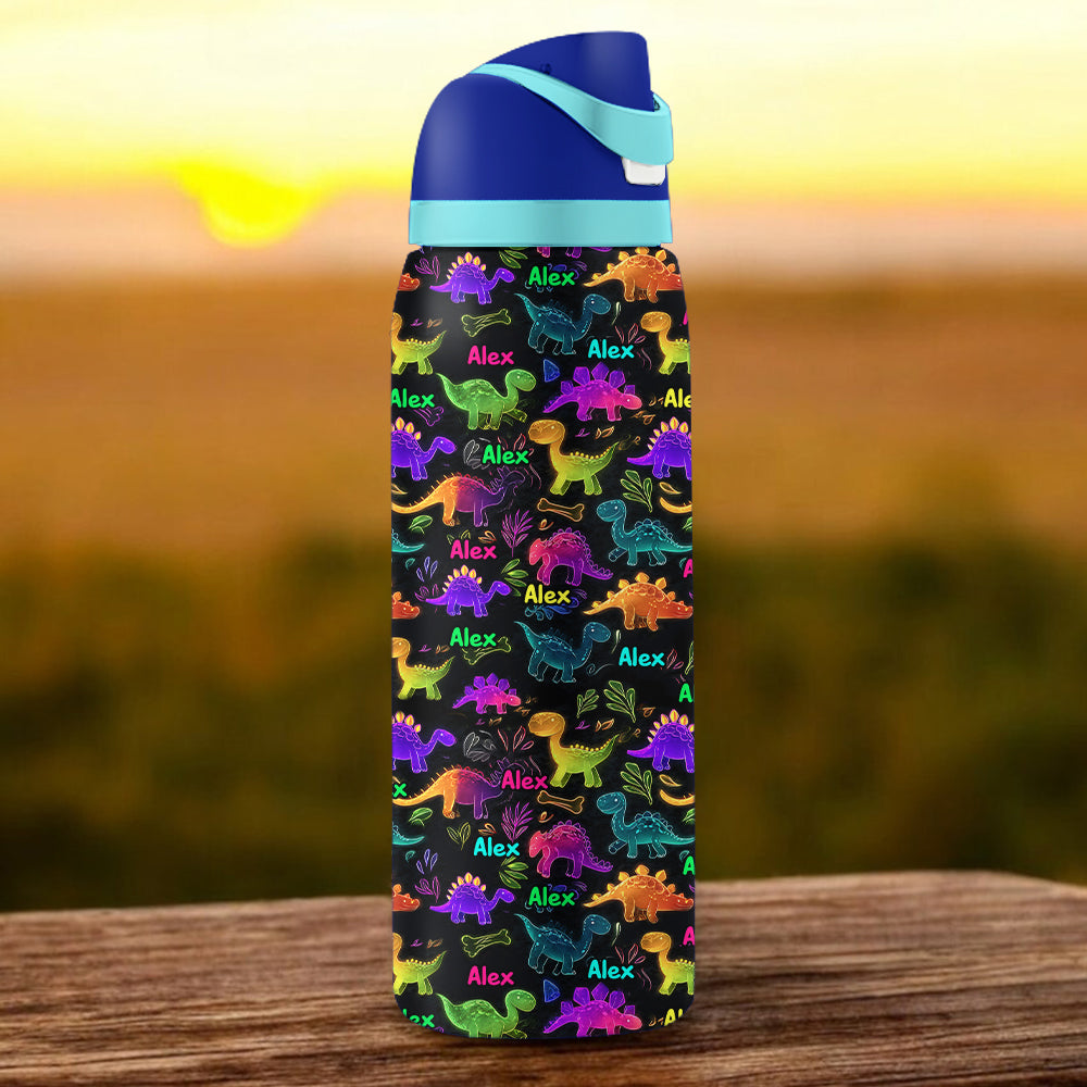 Dinosaurier-Trinkgefäß für Kinder – Personalisierte 2-in-1-Trinkflasche mit Ausgießer