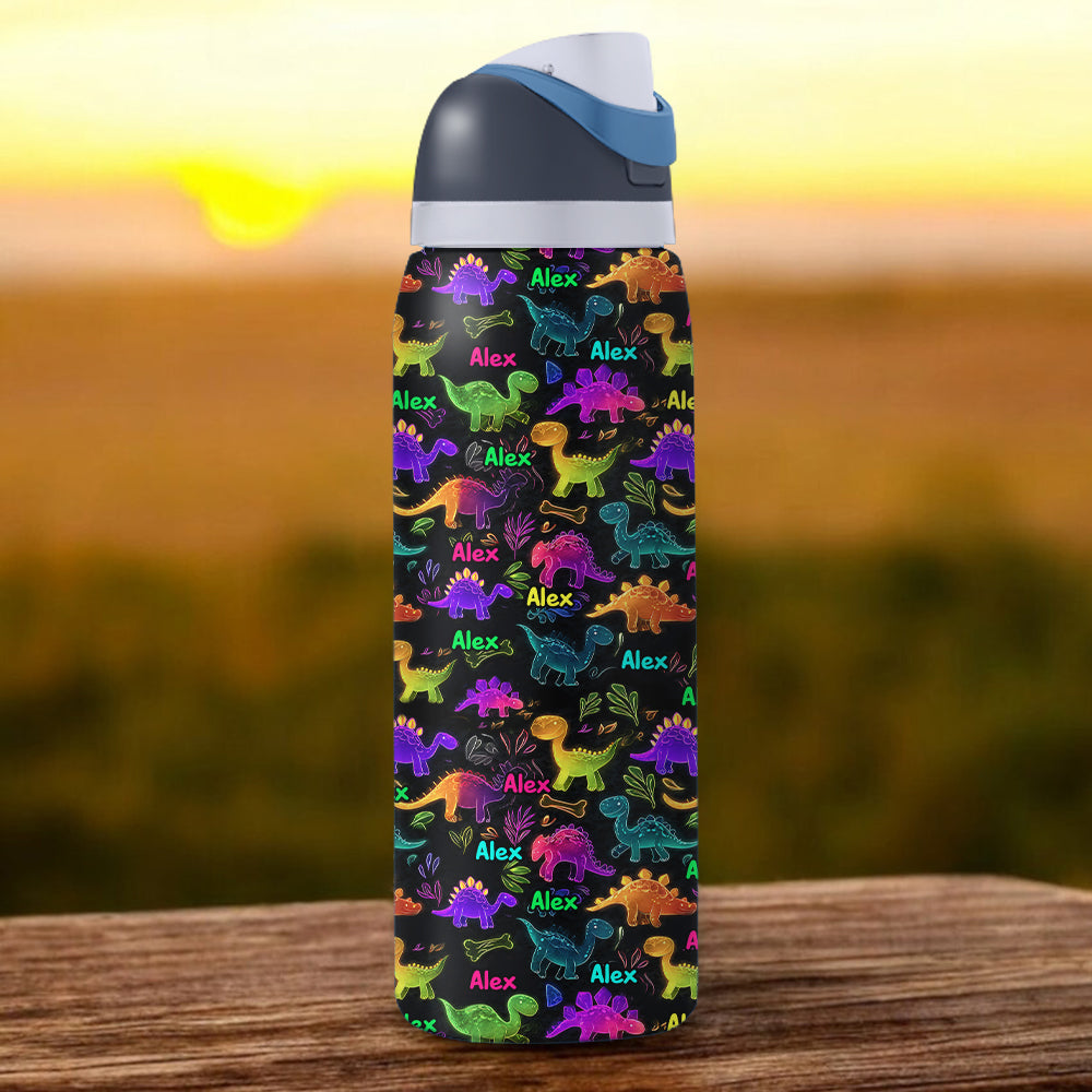 Dinosaurier-Trinkgefäß für Kinder – Personalisierte 2-in-1-Trinkflasche mit Ausgießer