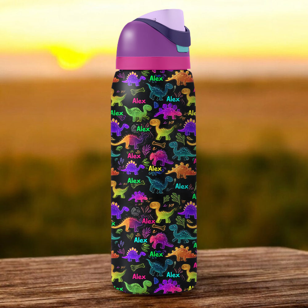 Dinosaurier-Trinkgefäß für Kinder – Personalisierte 2-in-1-Trinkflasche mit Ausgießer
