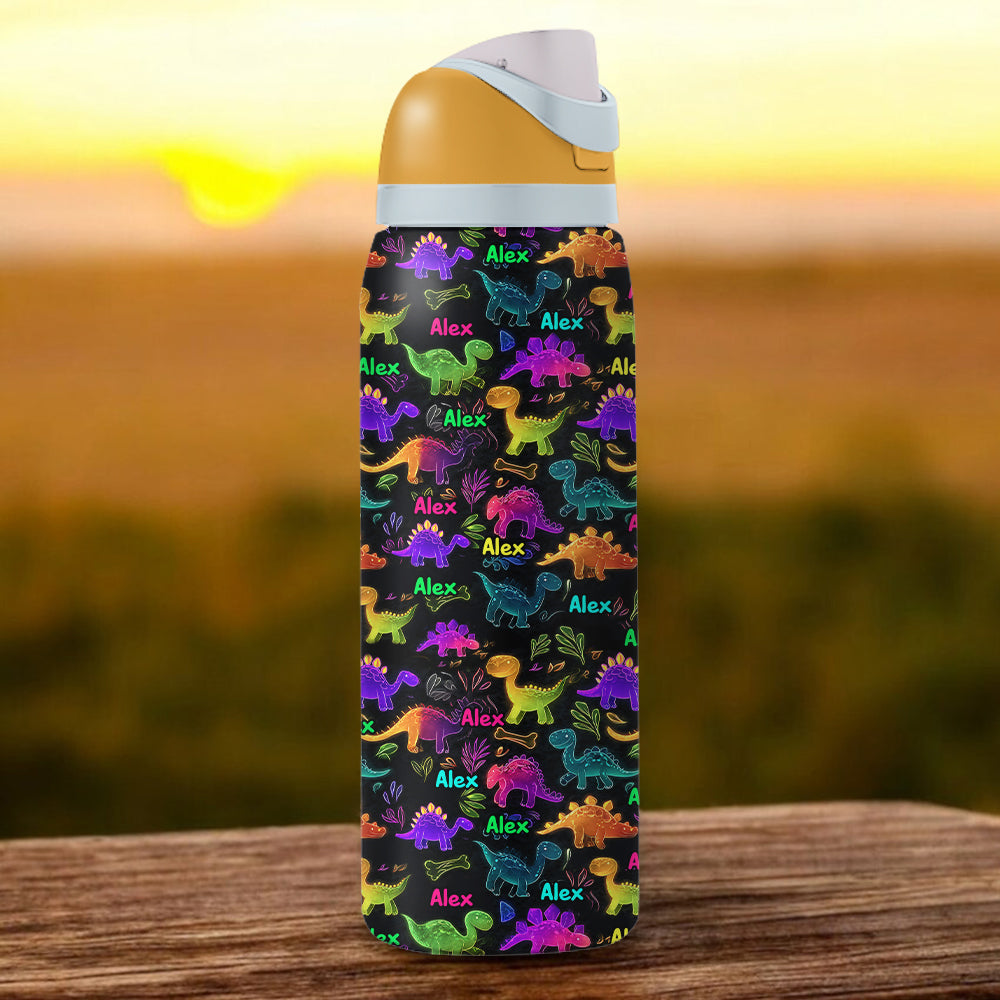 Dinosaurier-Trinkgefäß für Kinder – Personalisierte 2-in-1-Trinkflasche mit Ausgießer