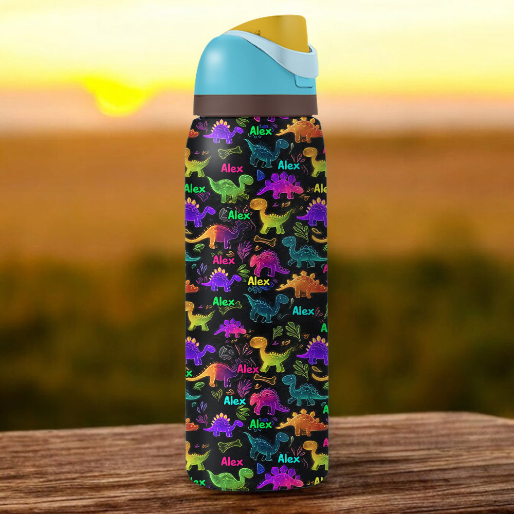 Dinosaurier-Trinkgefäß für Kinder – Personalisierte 2-in-1-Trinkflasche mit Ausgießer