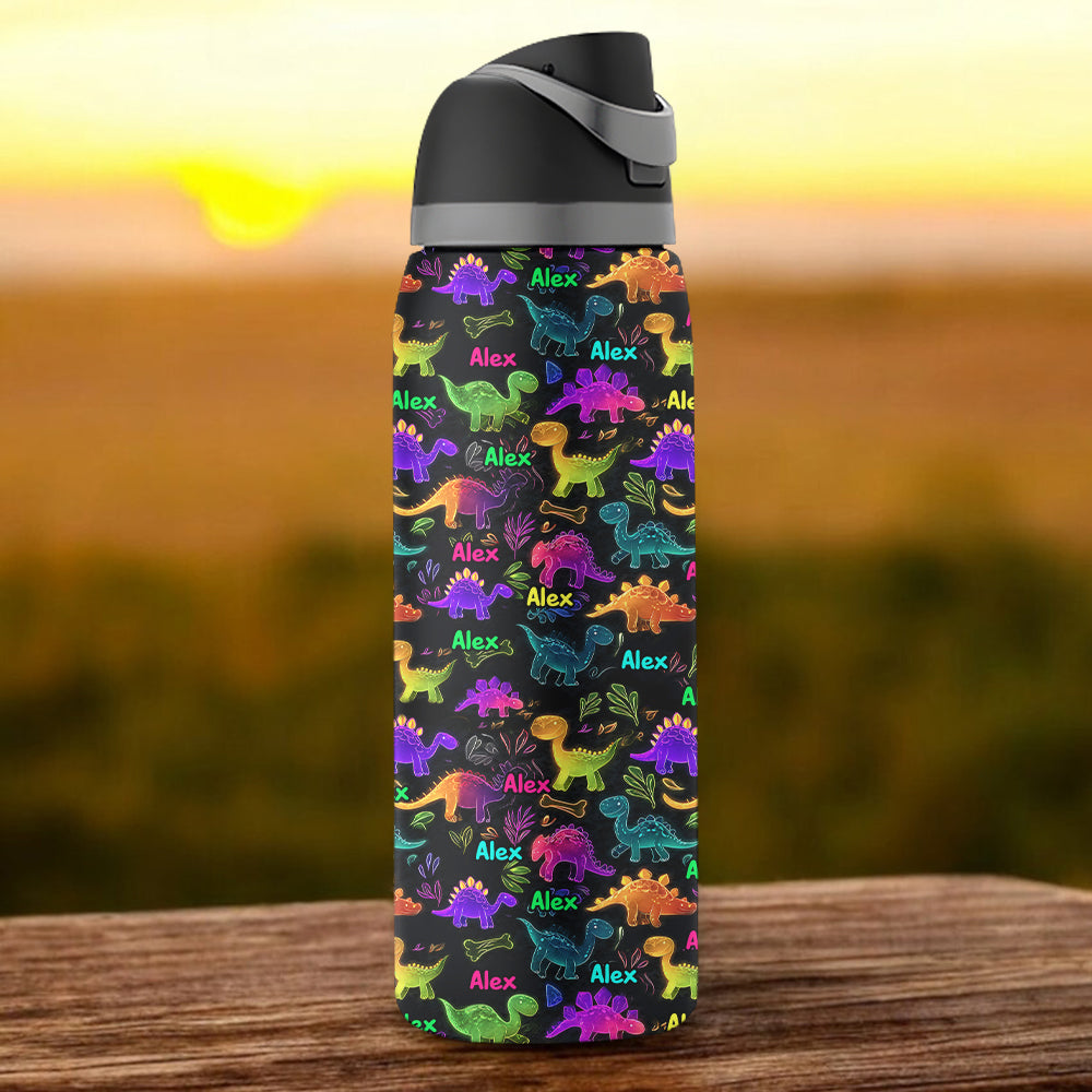 Dinosaurier-Trinkgefäß für Kinder – Personalisierte 2-in-1-Trinkflasche mit Ausgießer
