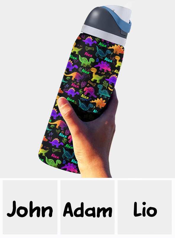 Dinosaurier-Trinkgefäß für Kinder – Personalisierte 2-in-1-Trinkflasche mit Ausgießer
