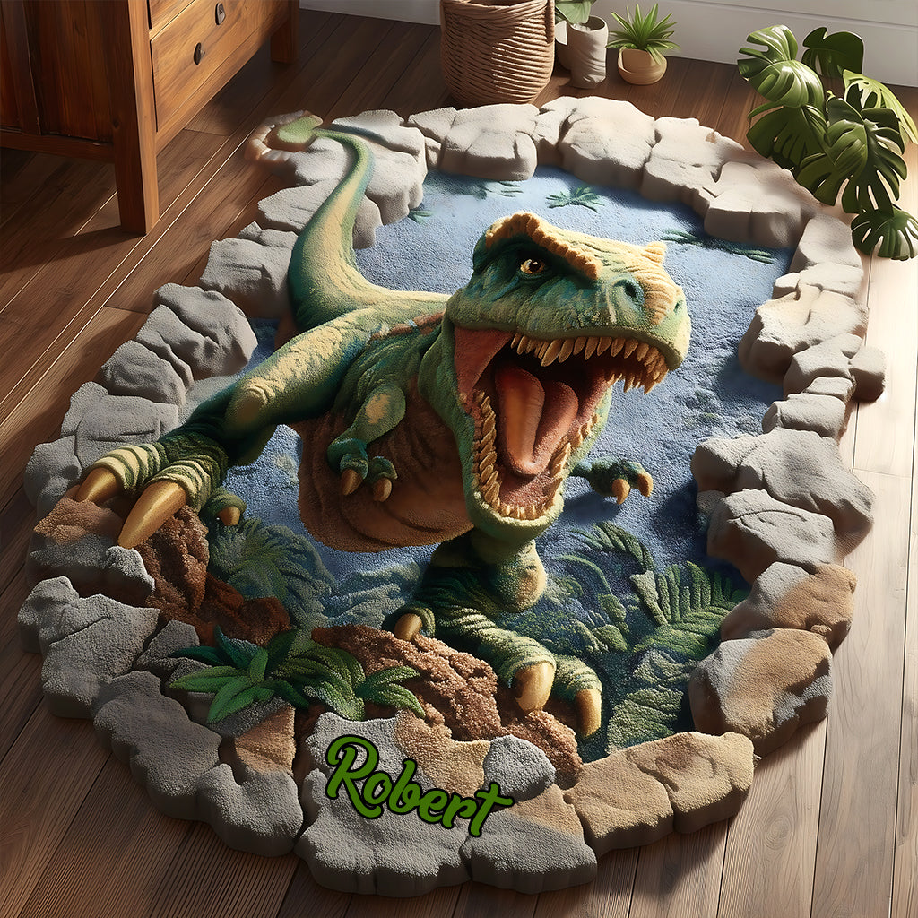 Dino World – Personalisierte Fußmatte/Teppich in Kinderform