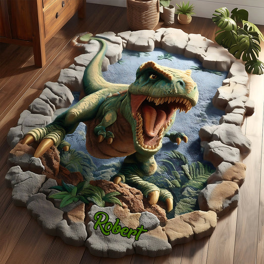 Dino World – Personalisierte Fußmatte/Teppich in Kinderform