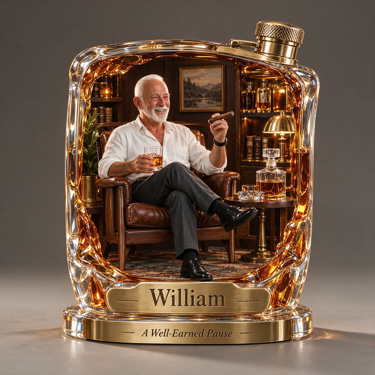 Personalized Whiskey Acrylic Plaque - Custom Photo Flask Lounge Diorama
