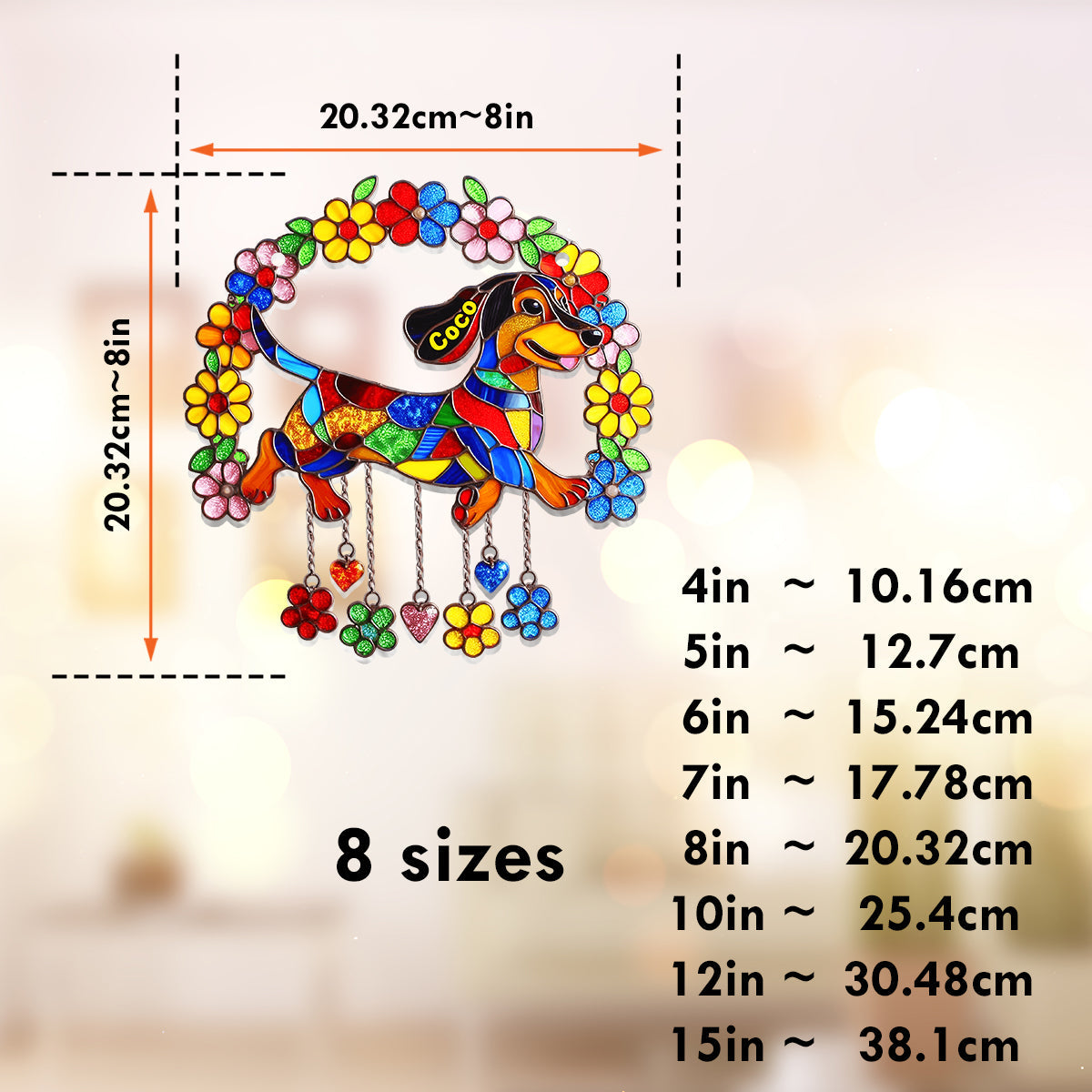 Niedlicher Dackel mit Blumen – Personalisierter Dackel-Fensterhänger als Sonnenfänger