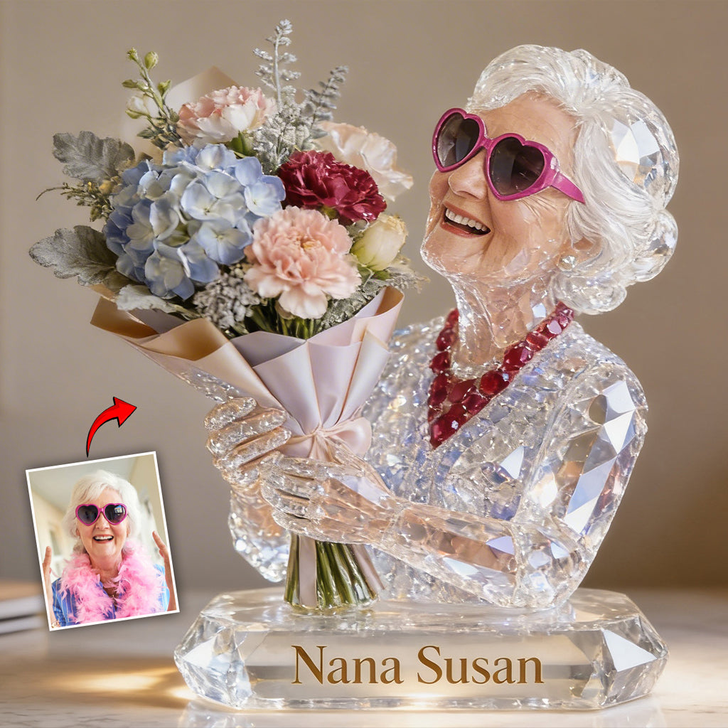 Mom Grandma And Flower Bouquet - Personalized Mother Custom Shaped Acrylic Plaque