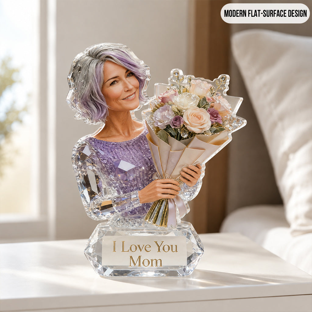 Mom Grandma And Flower Bouquet - Personalized Mother Custom Shaped Acrylic Plaque