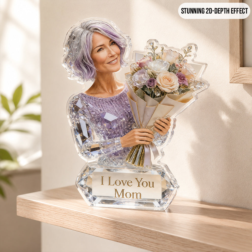 Mom Grandma And Flower Bouquet - Personalized Mother Custom Shaped Acrylic Plaque