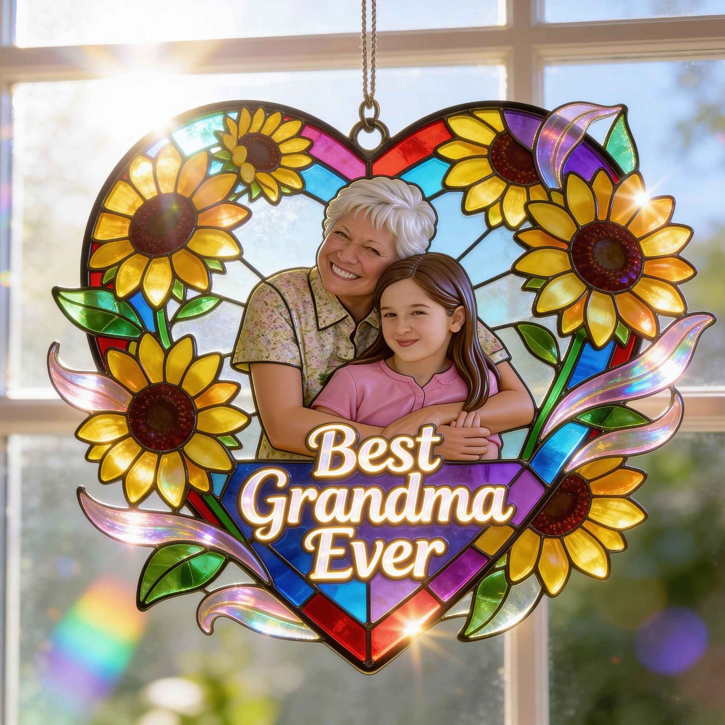 Love Grandma, Best Grandma Ever - Personalized Grandma Window Hanging Suncatcher Ornament