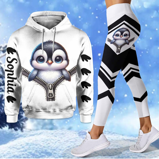 Niedlicher Pinguin – Personalisierter Hoodie und Leggings für Pinguinliebhaber