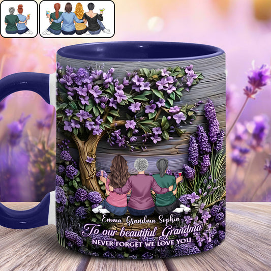 An Oma/Mama: Vergiss nie, dass wir dich lieben – personalisierte Tasse mit Oma-Motiv