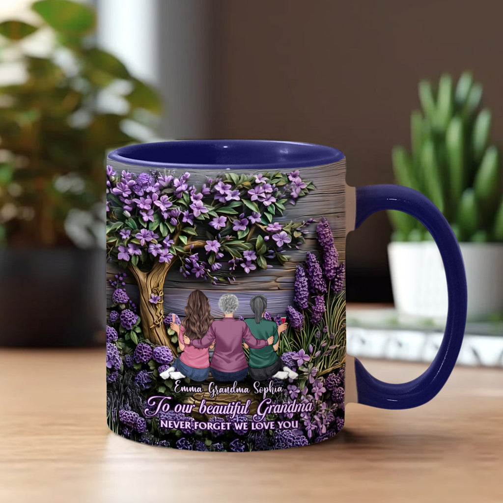 An Oma/Mama: Vergiss nie, dass wir dich lieben – personalisierte Tasse mit Oma-Motiv