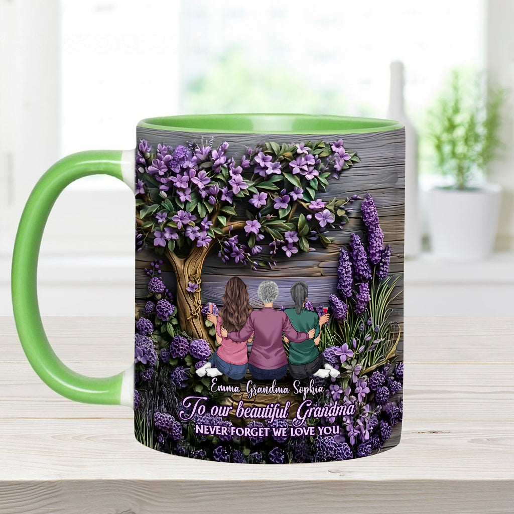 An Oma/Mama: Vergiss nie, dass wir dich lieben – personalisierte Tasse mit Oma-Motiv