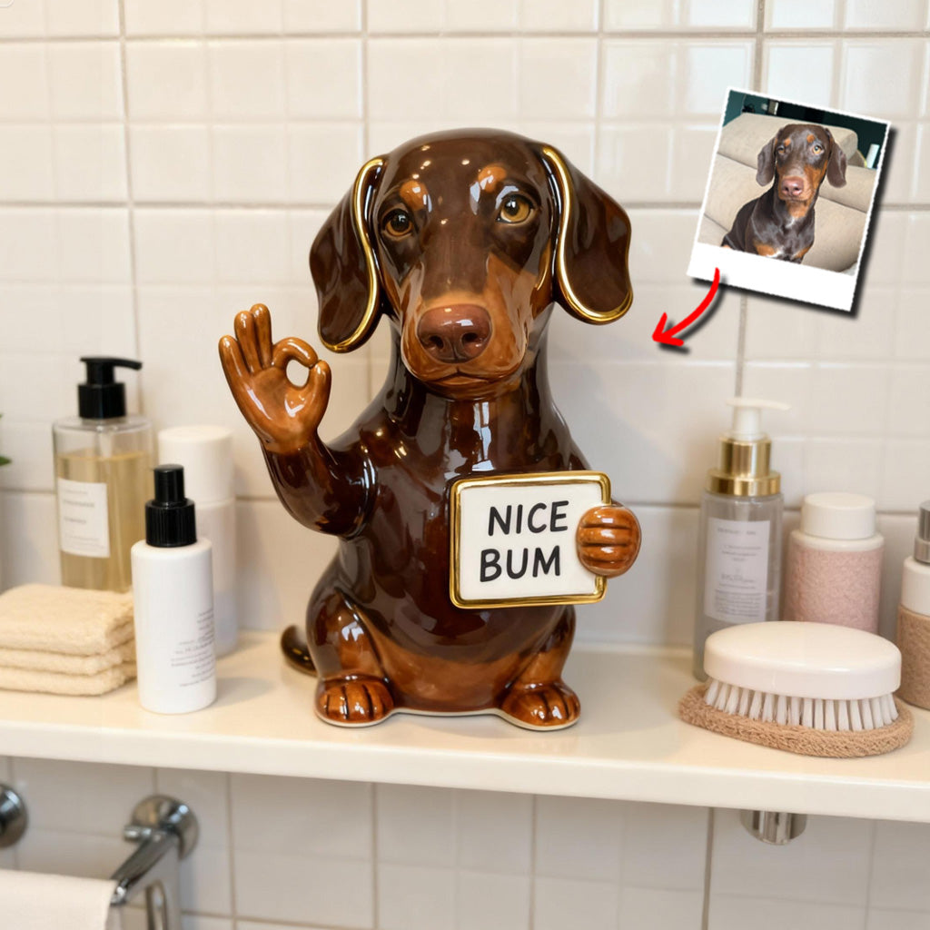 Schöner Po – Personalisierte Acrylplakette in Hundeform