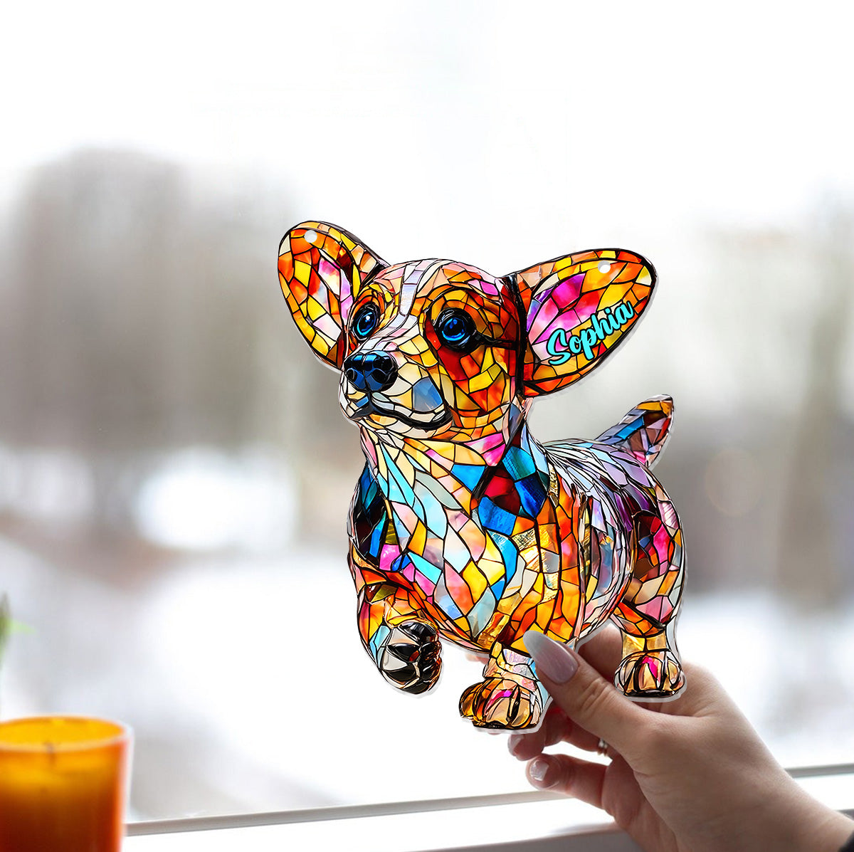 Niedlicher Corgi – Personalisierter Corgi-Fensterhänger als Sonnenfänger 