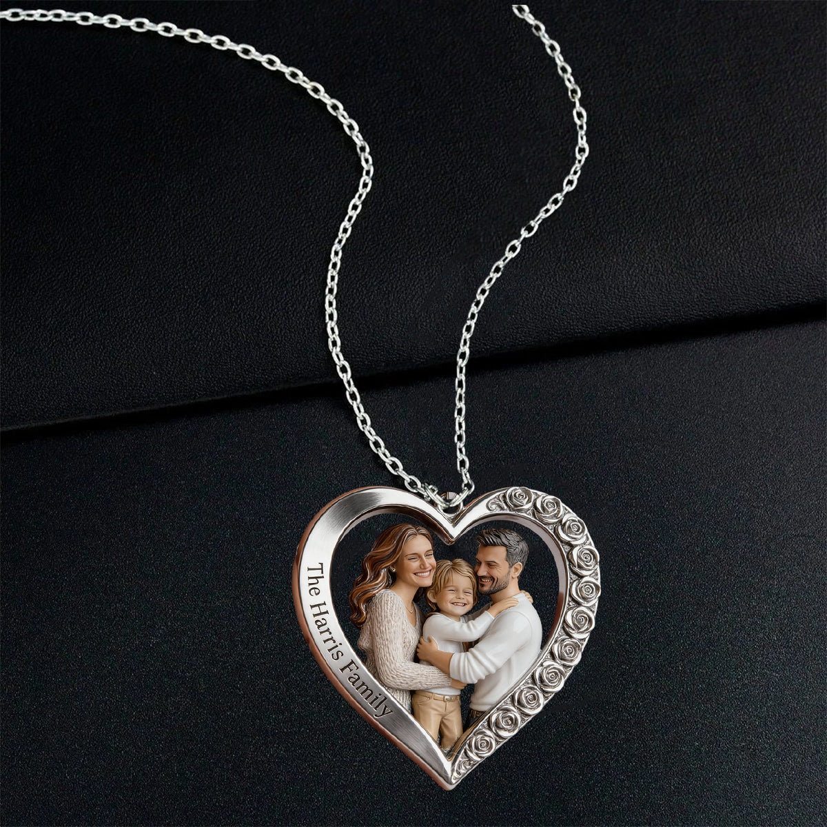Custom From Any Photo - Personalized Family Shaped Metal Pendant Necklace