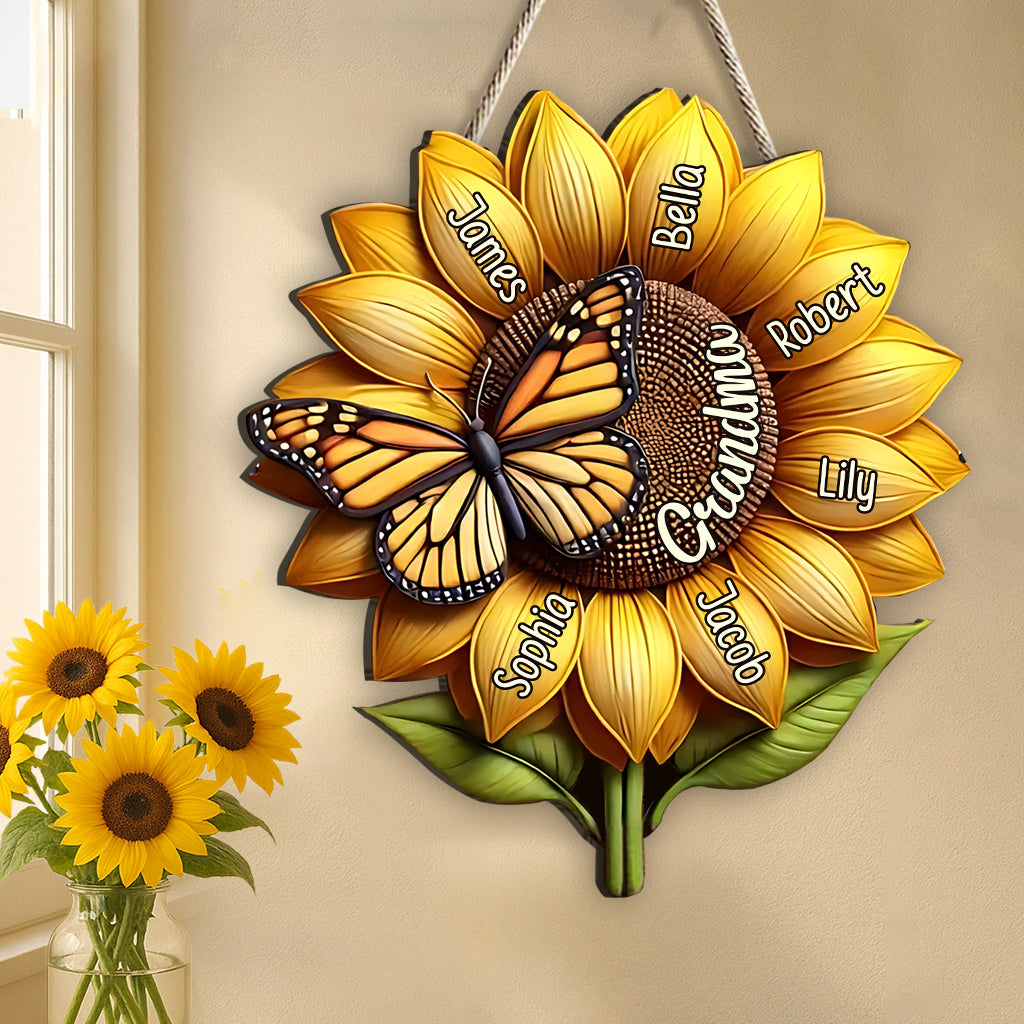Sunflower Gift For Grandma Mom - Personalized Grandma Custom Shaped Wood Sign