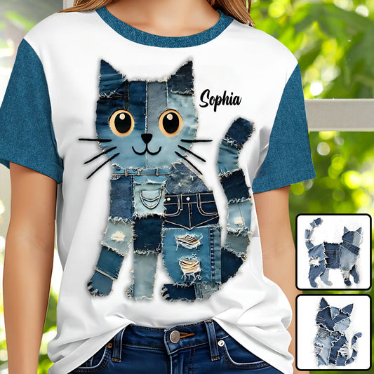 Einfach ein Mädchen, das Katzen liebt – personalisiertes T-Shirt mit Katzenmotiv