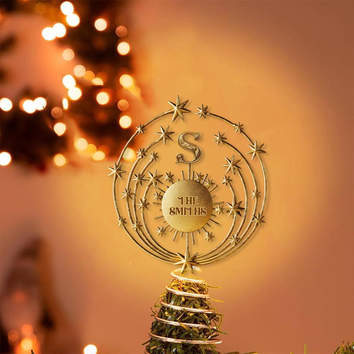 Frohe Weihnachten 2025, personalisierte LED-Baumspitze mit Familieninitialen