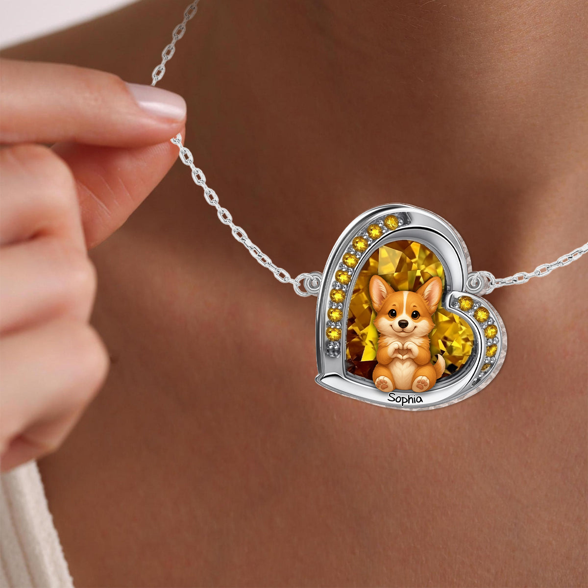 Puppy/ Kitty Makes Heart Hands - Personalized Dog Custom Shaped Pendant Necklace