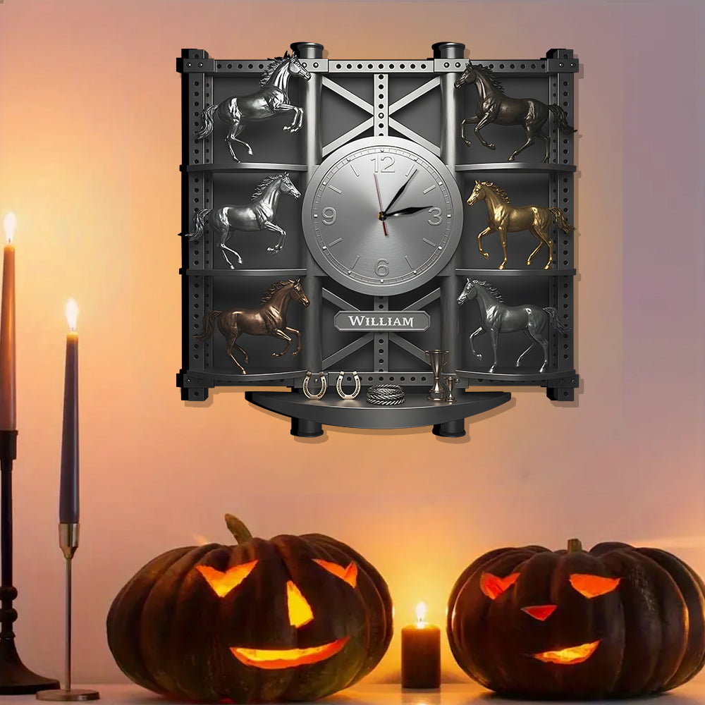 Starke Pferde – Personalisierte LED-Wanduhr mit Pferdemotiv