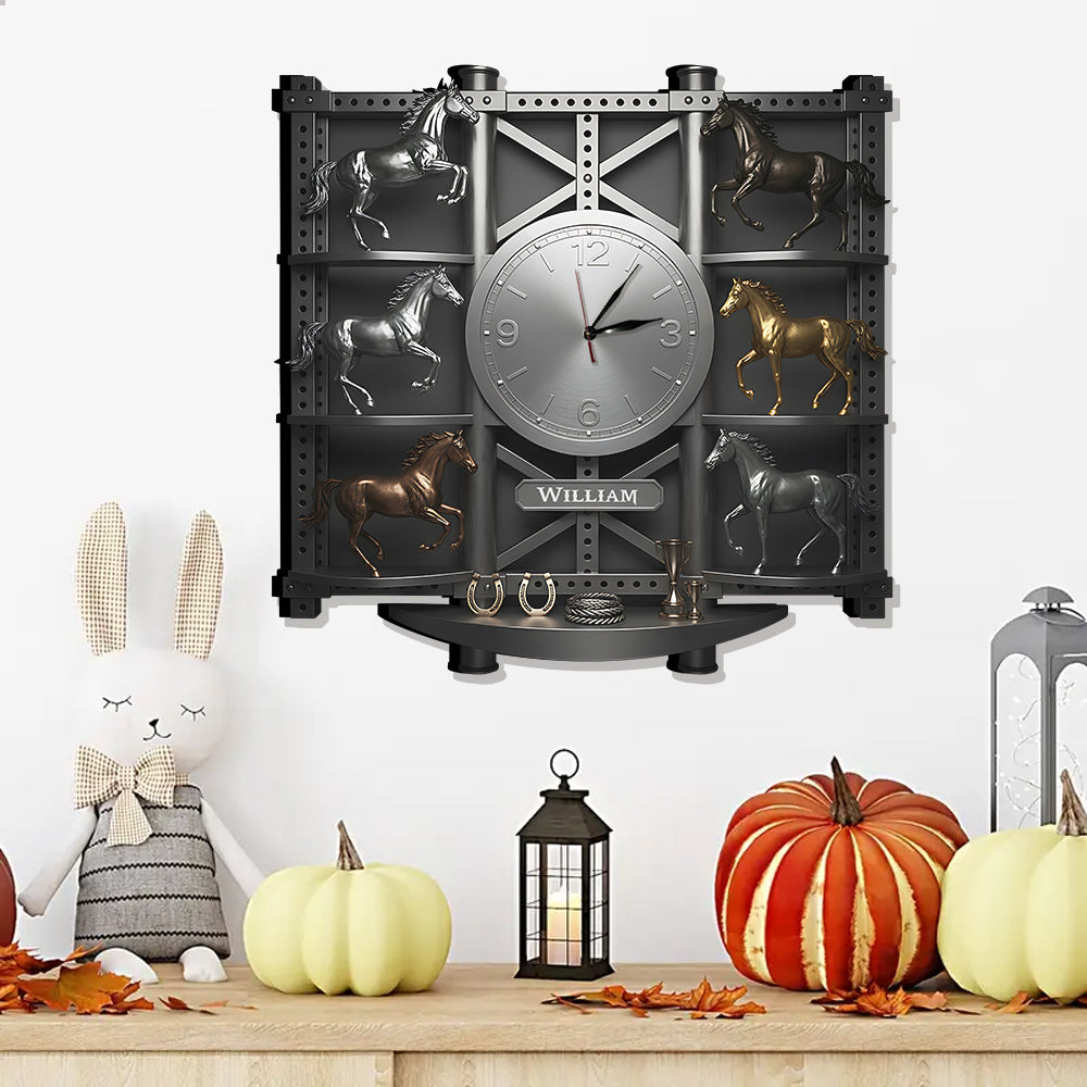 Starke Pferde – Personalisierte LED-Wanduhr mit Pferdemotiv