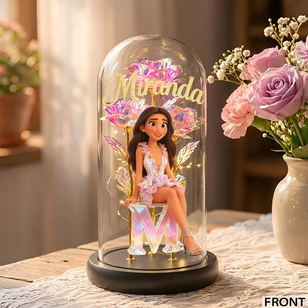 Crystal Alphabet Letter Gift - Personalized Self Love Glowing Roses Glass Dome
