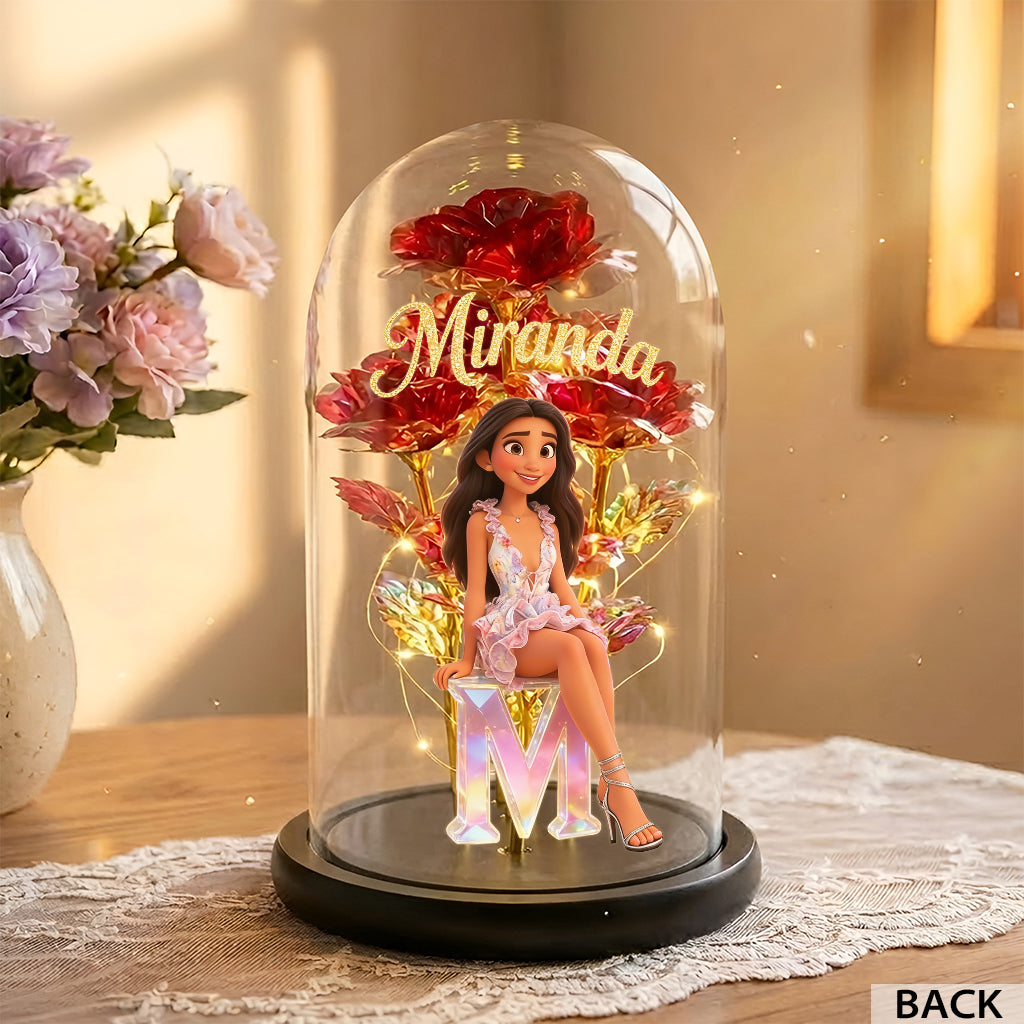 Crystal Alphabet Letter Gift - Personalized Self Love Glowing Roses Glass Dome