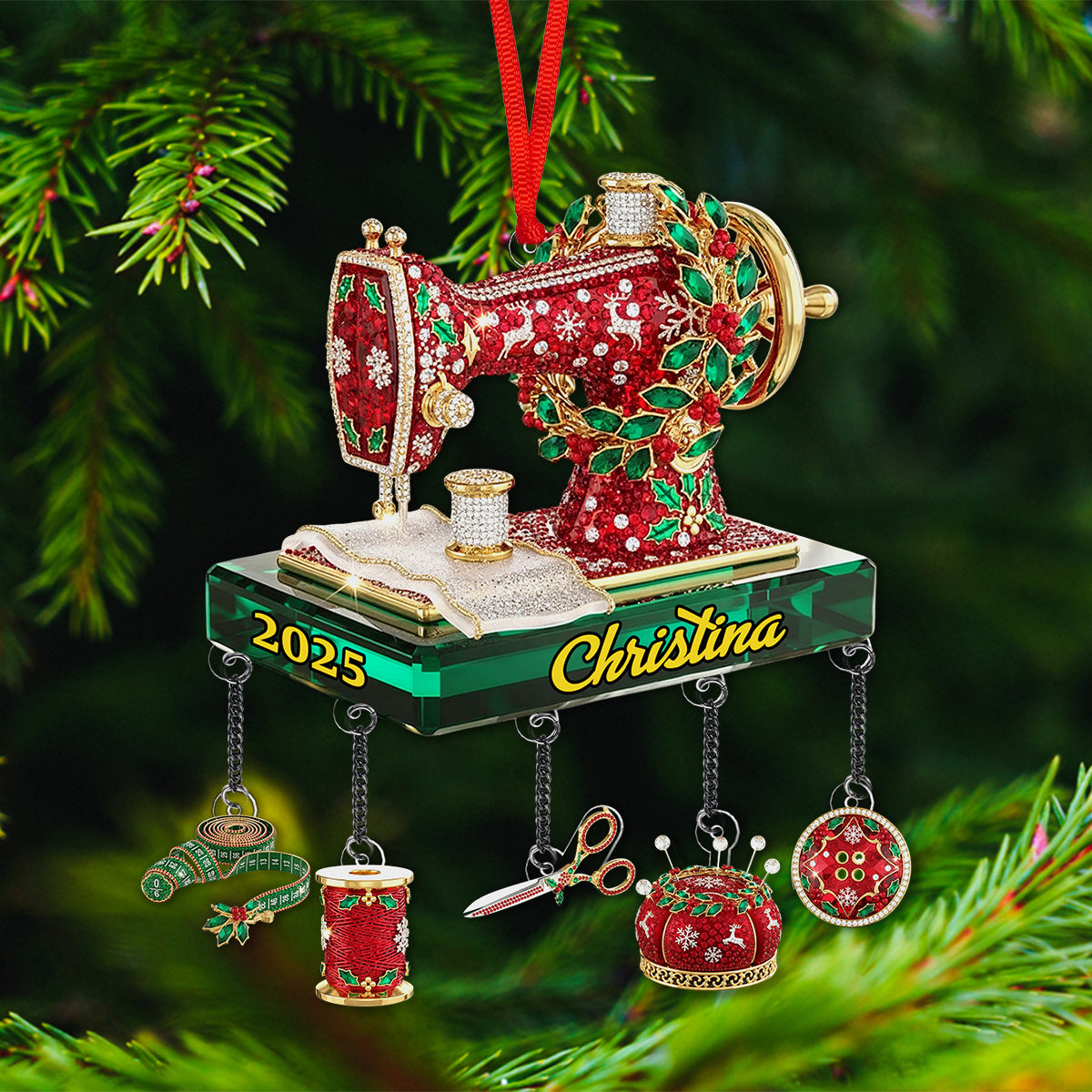 Love Sewing - Personalized Sewing Ornament With Charm