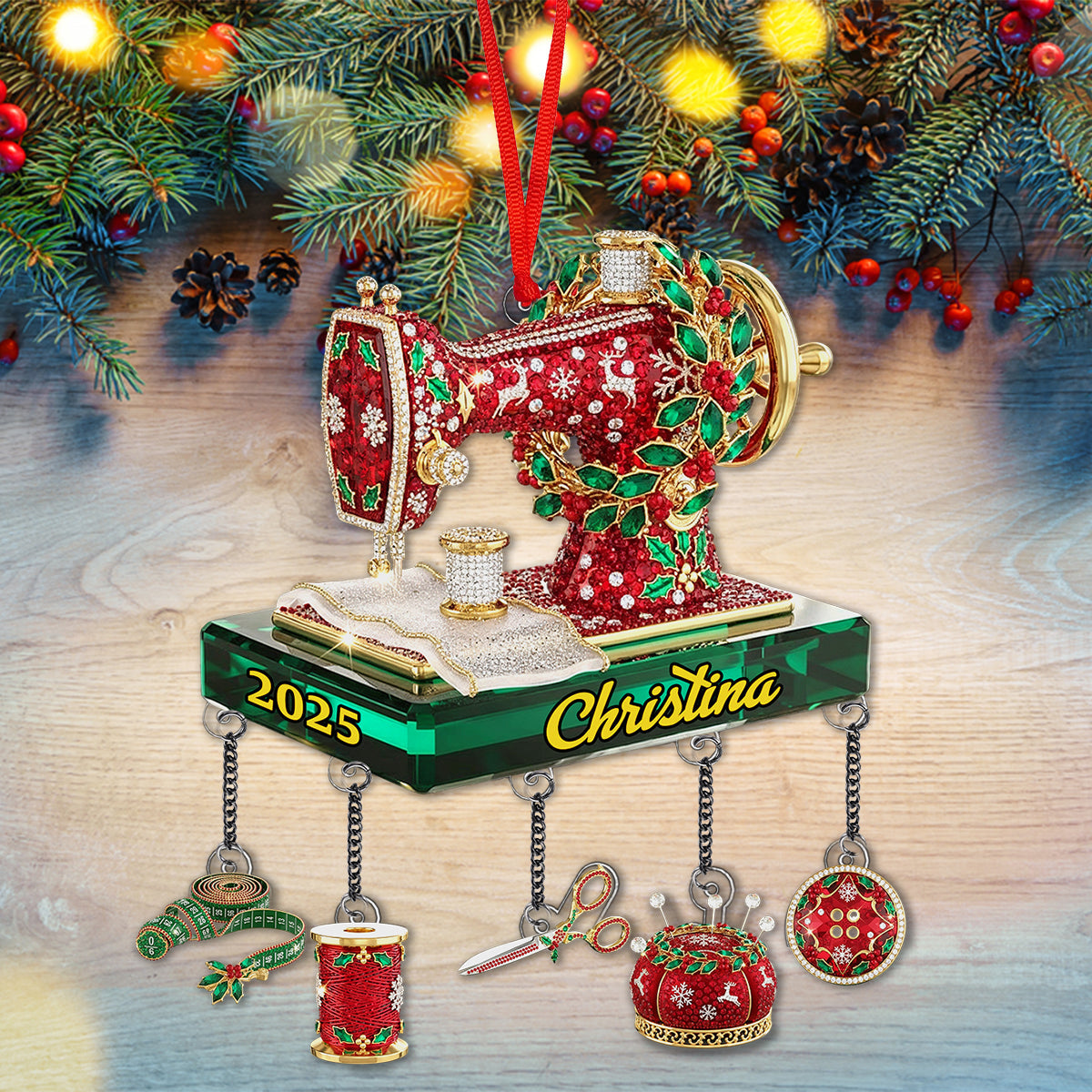 Love Sewing - Personalized Sewing Ornament With Charm