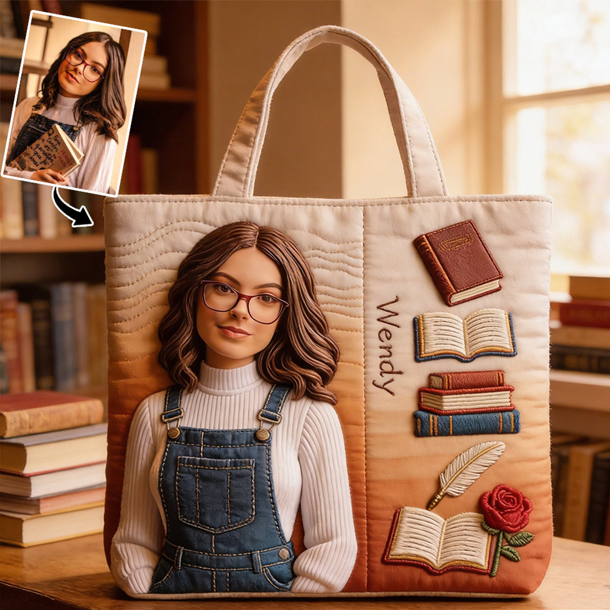 Custom Any Photo Love Books - Personalized Book Quilted Tote Bag