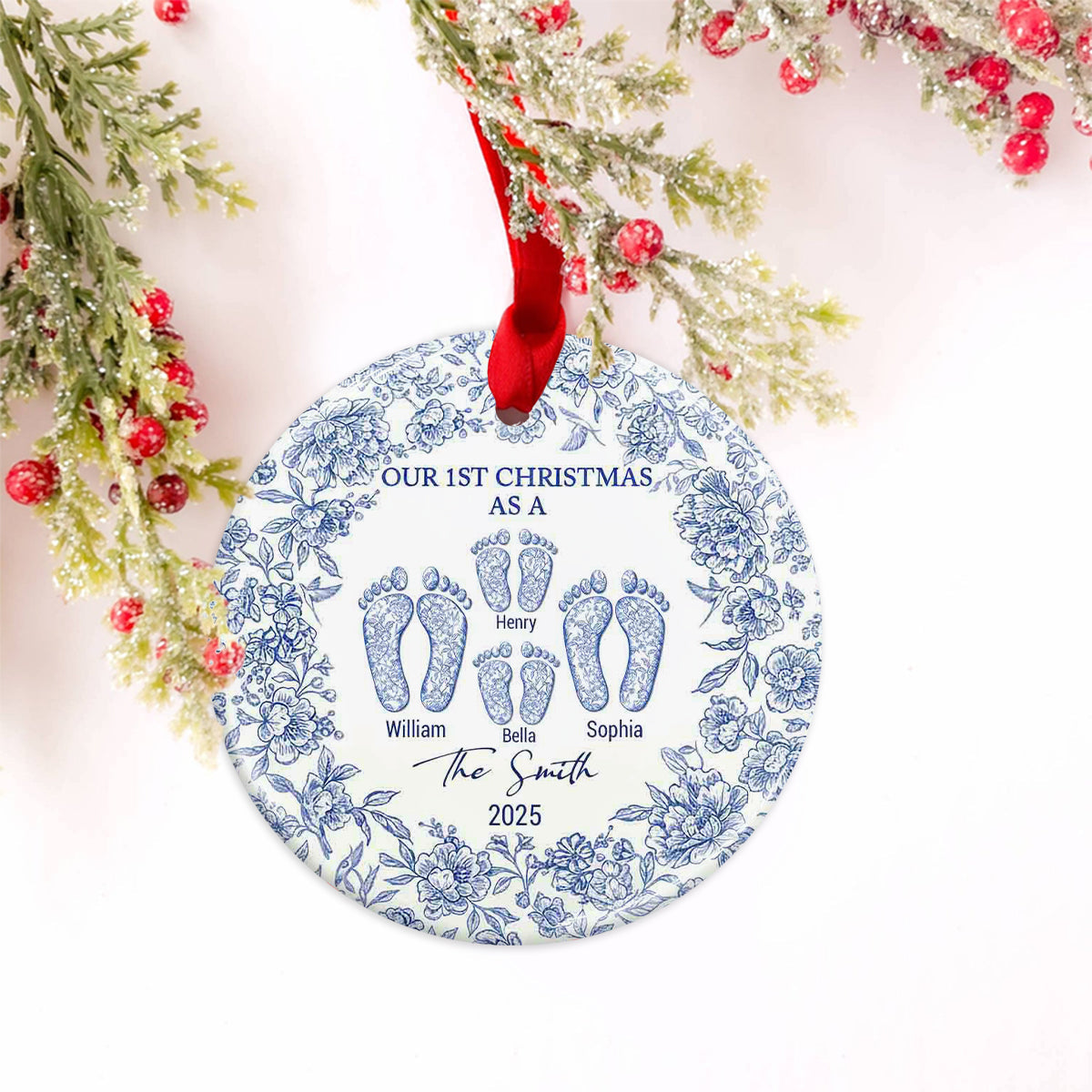 Unser erstes Weihnachten – Personalisierter Keramikkreis als Familienornament