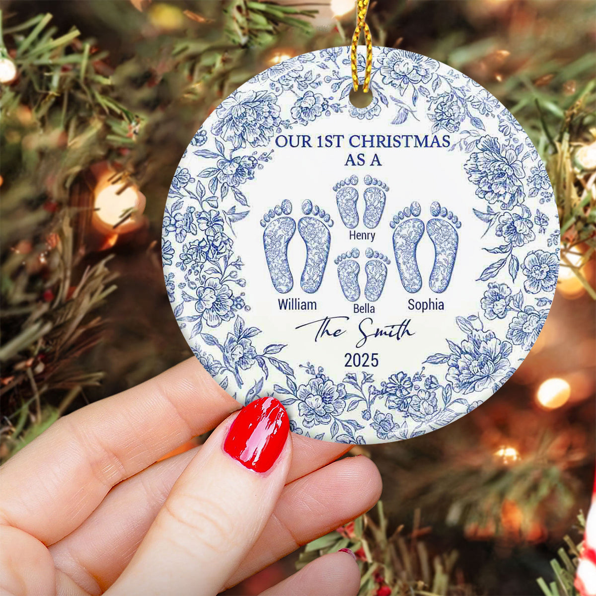 Unser erstes Weihnachten – Personalisierter Keramikkreis als Familienornament
