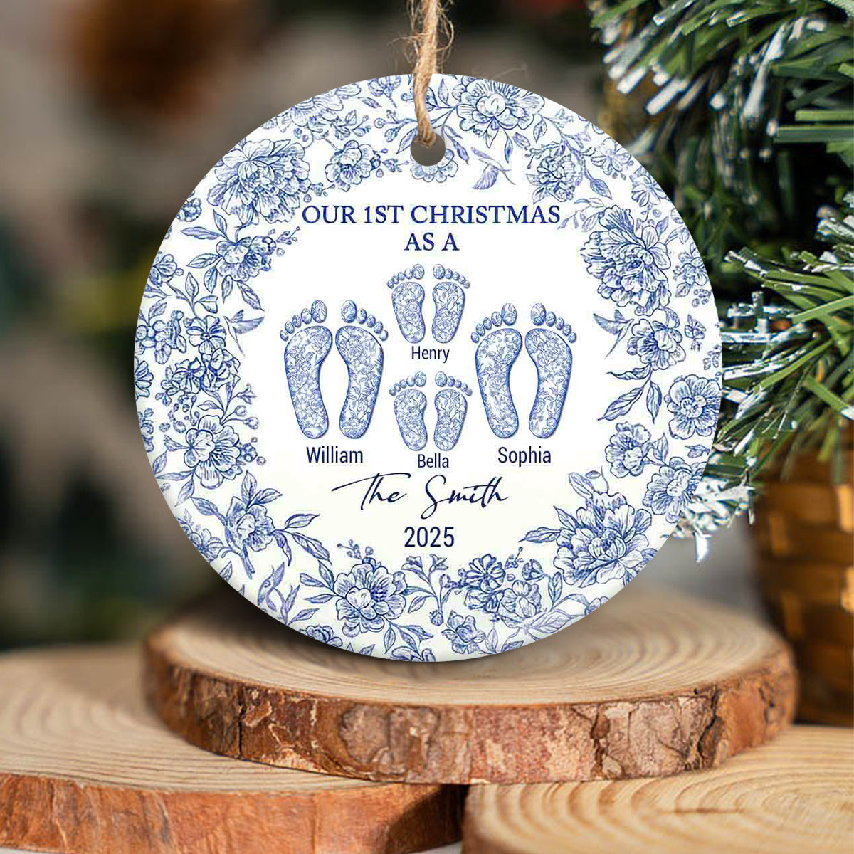 Unser erstes Weihnachten – Personalisierter Keramikkreis als Familienornament